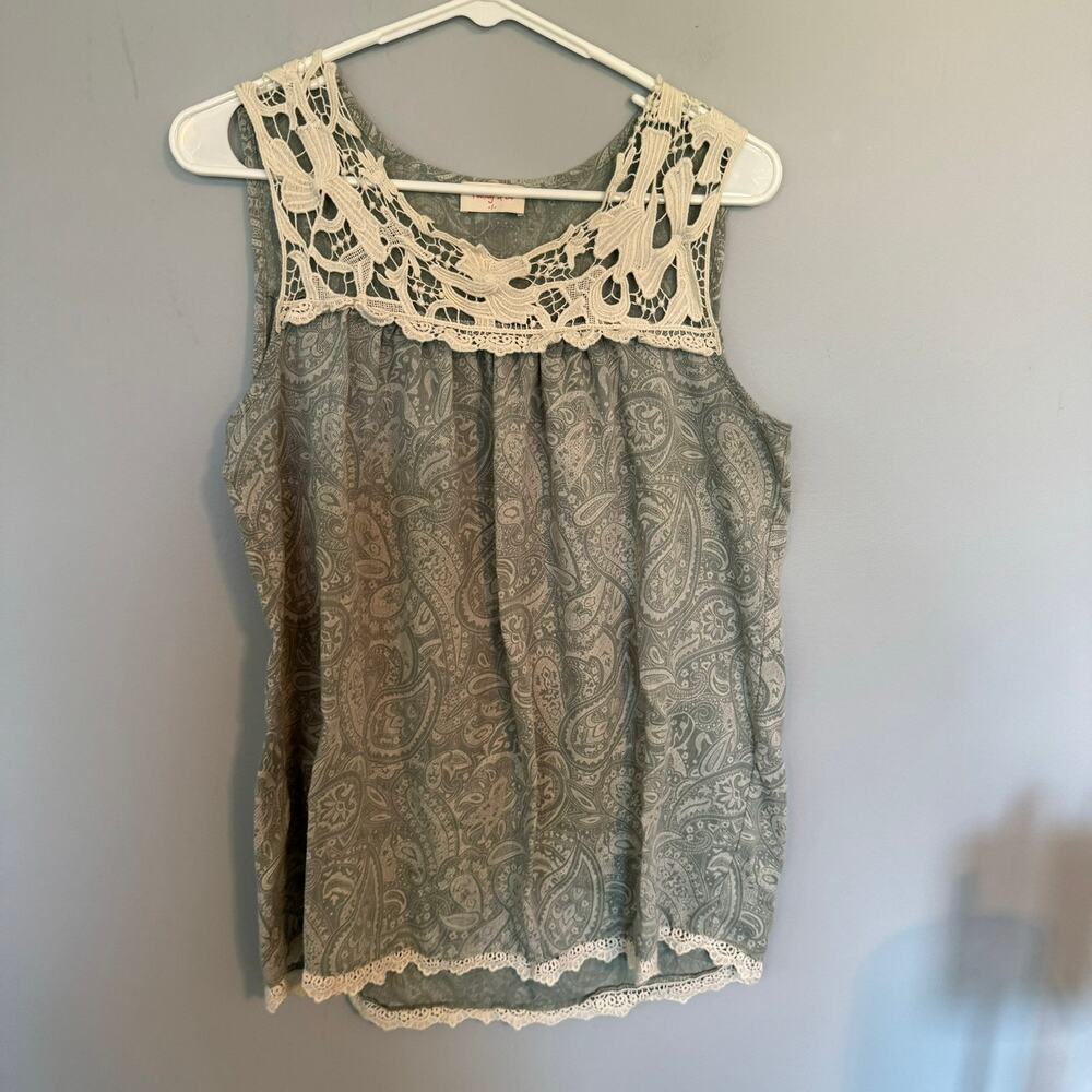 Hailey & Co Paisley & Lace Tank Top Women's Size Small Sleeveless
